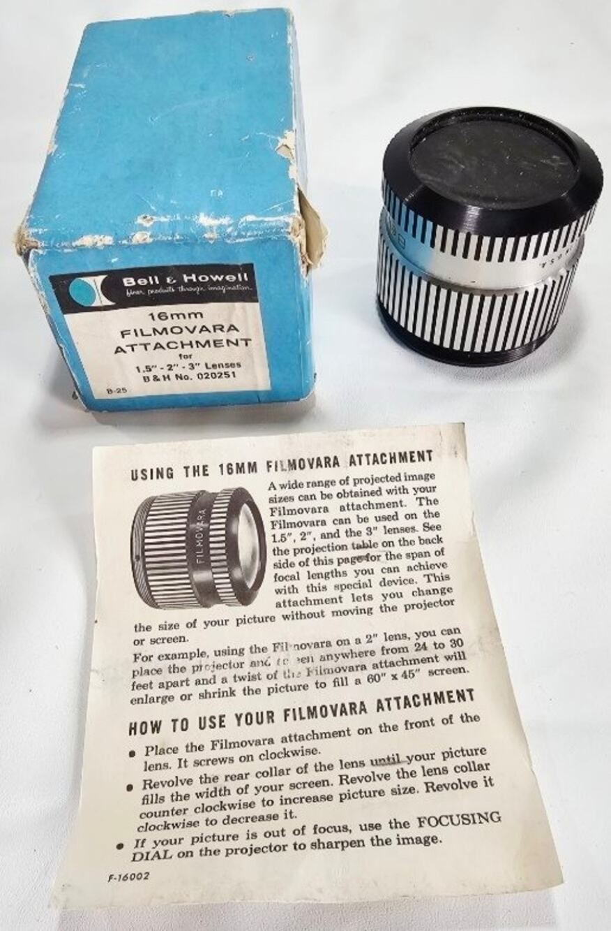 Vtg Bell & Howell 16mm Filmovara Attachment# 020251 Fits 1.5",2" 3" Lenses USA